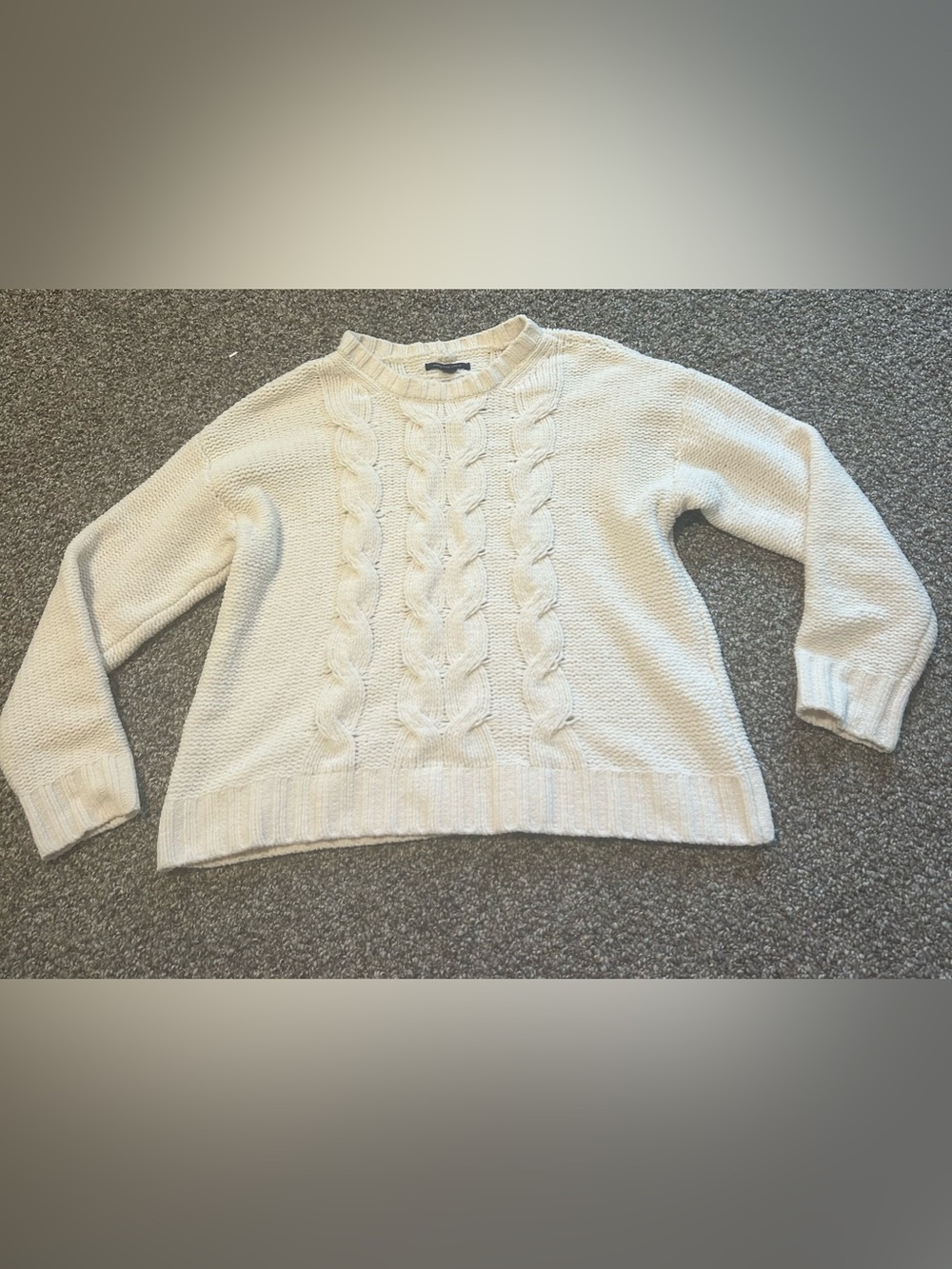 Vintage American Eagle M Cream Cable Knit Women's Sweater - Classic Crewneck Y2K